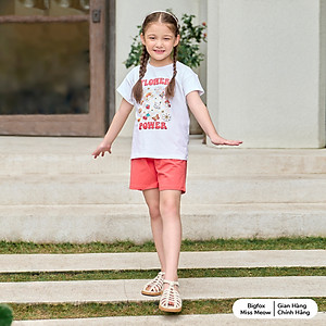 Đồ bộ cộc tay bé gái Bigfox Miss Meow size đại mùa hè vải cotton kiểu Hàn Quốc in Flower Power cỡ 3-11 tuổi 25kg 30kg