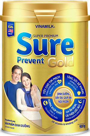Sữa bột cho người lớn tuổi Vinamilk Sure Prevent 900g (Hộp thiếc) - bổ sung dinh dưỡng và tăng cường sức khỏe