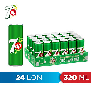 Thùng 24 Lon Nước Ngọt Có Gaz 7Up lon xanh (320ml/lon)