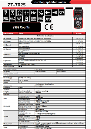 Đồng hồ đo điện kết hợp đo sóng ABG ZT-702S Máy hiện sóng đồng hồ đo điện, đo sóng, màn hình IPS 2,8 inch, băng thông 10 MHZ, tốc độ lấy mẫu thời gian thực 48MSa/s, số đếm 9999, dành cho giáo dục phổ thông, bảo dưỡng ô tô, phát hiện điện - Hàng chính hãng