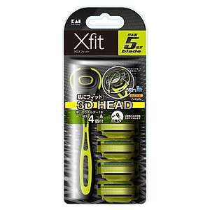 Dao Cạo Râu 5 Lưỡi Kép Kai Razor 3D Head Xfit (Set 1 cây Và 4 Lưỡi Thay Thế)