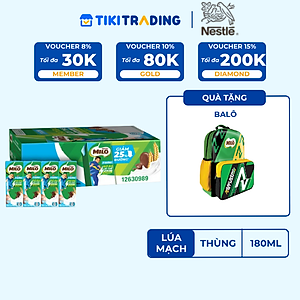 [TẶNG TÚI TOTE MILO ]Thùng 48 hộp sữa lúa mạch Nestlé MILO Ít đường 180ml