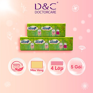 Combo 5 Giấy ăn Slisoft Vàng x 450 tờ Đa Năng, Khăn Giấy Rút Không Chất Tẩy Trắng An Toàn Cho Cả Gia Đình