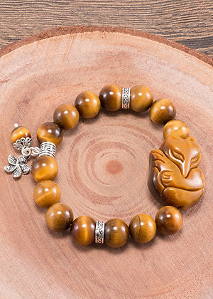 Vòng tay thạch anh mắt hổ vàng nâu phối hồ ly & hoa 5 cánh (10mm) Ngọc Quý Gemstones