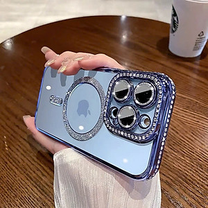 Ốp lưng cho iphone 16 promax / 16 Pro / 16 Plus / IP16 Iris sạc từ tính đính đá vòng kim tuyến rất đẹp - hàng chính hãng