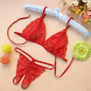 Bộ đồ lót 2 mảnh ren xuyên thấu lọt khe xẻ đáy Siêu Sexy