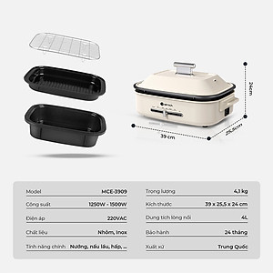 Nồi lẩu nướng đa năng Elmich MCE-3909OL (1250-1500W) - Hàng chính hãng