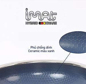 [Hàng chính hãng] Chảo chiên/ rán iMAT Hybrid Blackcube chống dính Ceramic lòng xanh mới size 26cm