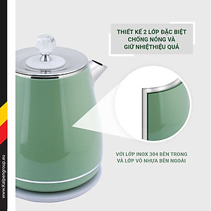 Ấm đun nước siêu tốc Kalpen KK9901 dung tích 1.8 lít, công suất 1500W, chất liệu inox 304 - BHàng chính hãng