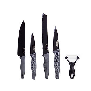 Bộ Dao Nhà Bếp 5 Món Và 6 Món Cookplus Lock&Lock CKK101S5BLK CKK101S01 - Hàng Chính Hãng Tặng Combo Ống Hút + Cọ Rửa