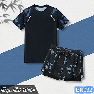 Bộ bơi nam quần 2 lớp trẻ trung nam tính thời trang, đồ bơi đồ tập kín đáo chống lộ, chất thoáng khí nhanh khô, áo thun bơi co giãn tốt, có size lớn | BN032