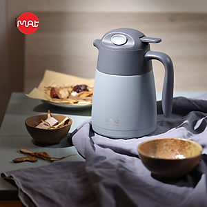 Bình ủ nhiệt iMat có phin lọc 1200ml màu xanh xám, ruột bình, phin lọc Inox 304