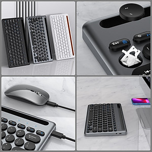 Bộ Bàn phím chuột không dây W609 có khe để điện thoại , máy tính bảng - kết nối bluetooth 5.0 + Usb 2.4g Pin sạc TypeC hàng nhập khẩu