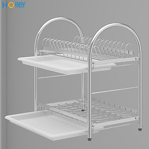 Kệ chén đa năng 2 tầng inox 304 có khay nhựa Hobby home decor KC2K