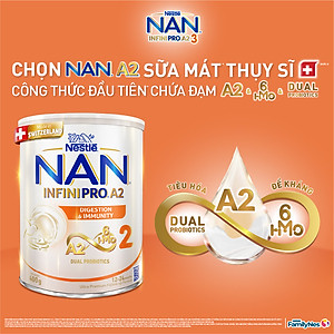 Sữa bột NAN INFINIPRO A2 2 với công thức đầu tiên kết hợp giữa đạm quý A2 & 6HMO & Dual Probiotics nhập khẩu Thụy Sĩ - Hộp 400g cho bé 12 - 24 tháng