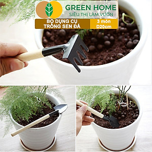 Dụng Cụ Làm Vườn Greenhome, 3 Món Gồm Xẻng Xúc Đất, Cào , Mini, Cán Gỗ, Tiện Lợi, Dễ Sử Dụng, Trồng Sen Đá, Tiểu Cảnh