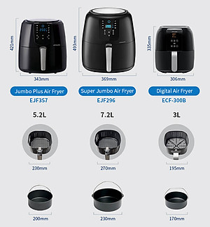 Nồi Chiên Không Dầu Điện Tử Lock&Lock EJF296BLK (7.2 Lít) - Kèm Chảo Nướng - Hàng Chính Hãng