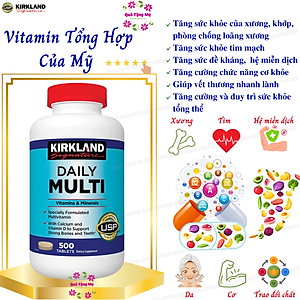 Vitamin Tổng Hợp Multivitamin Kirkland 500 Viên cho người dưới 50 tuổi, bổ sung vitamin khoáng chất cho cả nam va nữ, tăng cường hệ miễn dịch, sáng mắt, giảm căng thẳng mệt mỏi