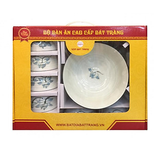 Bộ bàn ăn 12 sản phẩm Bát Tràng vẽ sen cao cấp
