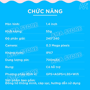 Đồng hồ Thông minh gắn Sim nghe gọi Chống nước IP67 Gọi Video call Định vị GPS, WIfi dàn cho Trẻ em học sinh cấp 1 2 5 6 7 8 9 10 11 12 tuổi AMA Watch D32 Hàng nhập khẩu