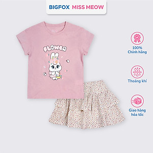 Set bộ cotton bé gái Bigfox Miss Meow size đại cộc tay mix chân váy hè cỡ 3,6,9,11 tuổi 30kg 40kg