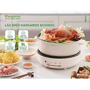 Lẩu điện Kangaroo KG50EH1, dung tích 5L, công suất 1500W, cấu trúc đĩa truyền nhiệt giúp truyền nhiệt nhanh và đều - Hàng chính hãng