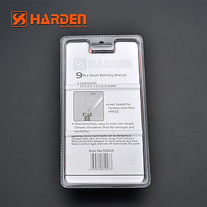 Bộ Lục Giác Đầu Bi 09 Chi Tiết HARDEN 540603 Loại Ngắn, Hàng Chính Hãng, Được Làm Từ Chất Liệu Thép Chrome Vanadium, Độ Cứng Cao. Sản Phẩm Đựng Trong Vỉ Nhựa Tiện Lợi Và Bền Đẹp. Thông số kỹ thuật : 1,5、2、2,5、3、4、5、6、8、10mm