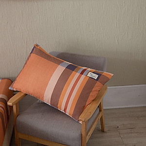 Bộ Ga Gối Cotton Tici Kẻ LIDACO Cao Cấp - Kẻ Cam