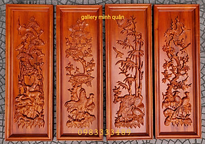 TRANH GỖ HƯƠNG ĐỤC NỔI TỨ QUÝ - TÙNG CÚC TRÚC MAI