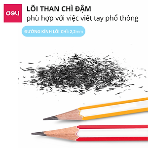 Bút chì 2B HB gỗ tự nhiên Deli - Dễ gọt và nhạy với máy chấm thi - Kèm tẩy và gọt - 10 chiếc/vỉ 50 chiếc/hộp - 33431 / 33433