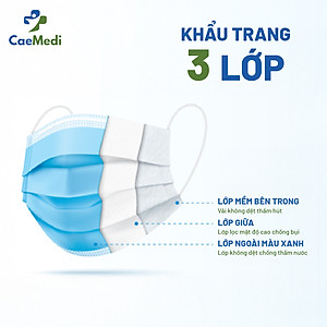 COMBO 5 HỘP Khẩu trang y tế CAEMEDI 3 lớp TRẮNG Cao cấp, kháng khuẩn, lọc bụi bẩn đạt chuẩn BFE, FDA xuất khẩu Hoa Kỳ - Hộp 50 cái