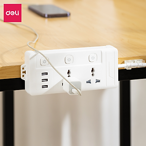 Ổ Cắm Điện Đa Năng Kèm Cổng USB Có Công Tắc Tải 2500W Nắp Chống Giật Chống Cháy Chất Lượng Cao Deli - Dây 2M/3M/5M - ET401 411