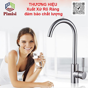 Vòi Nước Rửa Chén Nóng Lạnh Pimisi PVB-315C Inox 304 Mạ Sáng Bóng Dùng Cho Chậu Rửa Bát 1-2-3 Hố Trong Nhà Bếp, Kiểu Cổ Ngỗng, Chỉnh Nhiệt Gật Gù Gắn Bồn Rửa Âm - Dương Bàn Đá, Quay 360 Độ Tăng Áp Nhẹ, Kèm 2 Sợi Dây Cấp Nước Vòi Rửa Bát | Hàng Chính Hãng