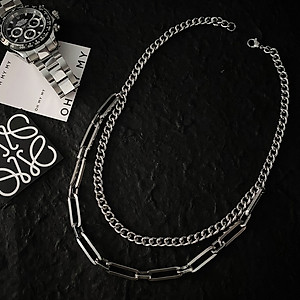 Dây chuyền vòng cổ nam nữ 2 lớp xích vuông cá tính