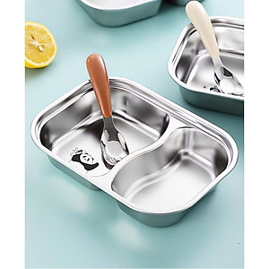 Khay Ăn Dặm 2 Ngăn Kèm Thìa , Chất Liệu Inox 316 Cao Cấp An Toàn Cho Bé - HÀNG CHÍNH HÃNG MINIIN