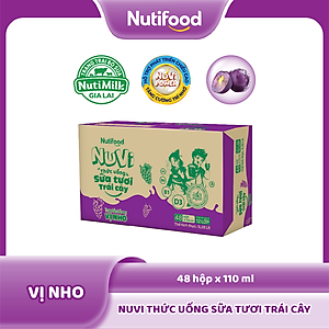 Thùng 48 hộp Thức Uống Sữa Tươi Trái Cây Tươi NuVi Vị Nho 110ml - Tăng Cường Chiều Cao, Phát Triển Trí Não