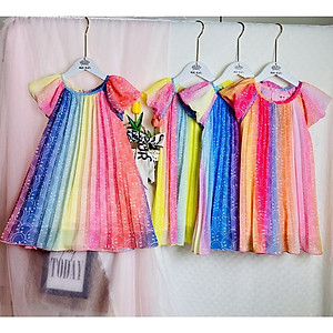 Đầm voan cho bé gái màu sắc cầu vồng mẫu mickey mới nhất size 12-35kg hàng thiết kế cao cấp