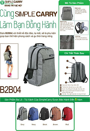 Balo SimpleCarry B2B04 (11.5 x 41 cm)