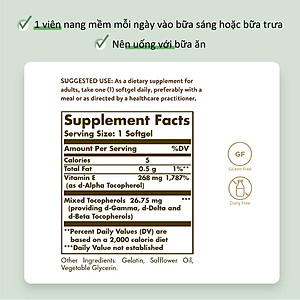 Viên Uống Solgar Vitamin E 400 IU - Bổ Sung Vtamin E, Hỗ Trợ Làm Đẹp Da, Ngăn Ngừa Lão Hóa [ 50 Viên]