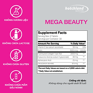 Viên uống Collagen giúp da trắng sáng tự nhiên MegaBeauty - Hàng chính hãng Hotchland Nutrition Việt Nam [Hộp 90 Viên] - HL4653