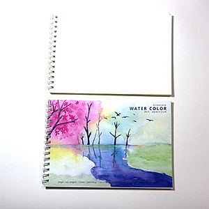 Sổ vẽ chuyên dụng A5 dòng cao cấp có vân, giấy rất dày vẽ chì và màu nước, giấy màu vàng kem lên màu rất tự nhiên, 15 tờ/cuốn 260gsm MOC08 Green Art - Hàng chính hãng