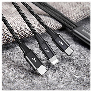 Cáp sạc nhanh 3A Baseus Rapid kết nối 3 đầu Type-C /Micro/ iPhone dây siêu bền cho Smartphone ( 3 màu ) - Hàng chính hãng