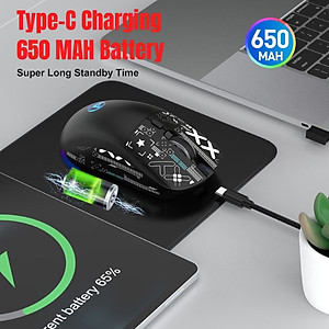 Chuột Led RGB Không Dây chống ồn T90s đa kết nối Bluetooth 5.3 + Usb 2.4 + Cáp 3600Dpi Pin Sạc TypeC hàng nhập khẩu