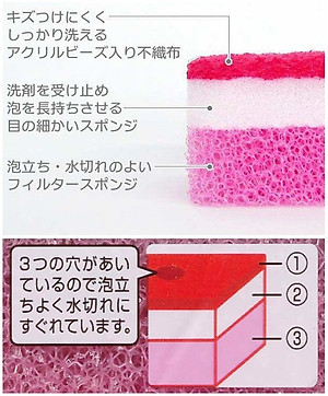 MIẾNG RỬA CHÉN BÁT OHE CLEAN UP 3 LỚP KHÁNG KHUẨN, TẠO BỌT NHANH NỘI ĐỊA NHẬT BẢN  (Made in Japan)