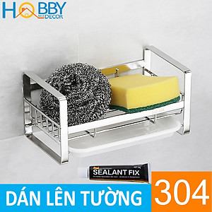 Kệ để đồ rửa bát có khay nhựa dán tường inox 304 Hobby Home Decor KRC1