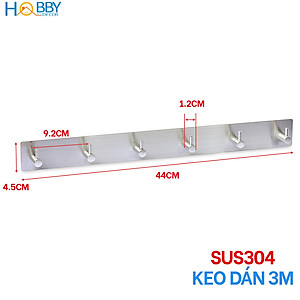 Thanh treo quần áo 6 chấu inox 304 dán tường Hobby Home Decor 6TV160