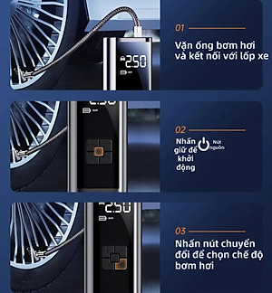 Máy Bơm Lốp Xe Máy Xe Đạp Không Dây Thế Hệ Mới 2025 150PSI LED Display Nhỏ Gọn Mạnh Mẽ Tự Động Ngắt Khi Đủ Hơi