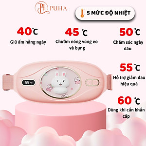 Máy chườm nóng hỗ trợ giảm đau bụng kinh PUHA, có 5 mức nhiệt, Pin 3600MAH , sạc UBS, món quà ý nghĩa tặng người yêu