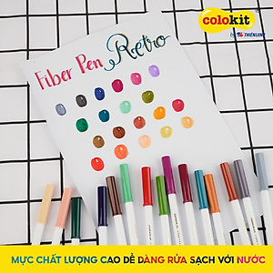 Bút lông màu Fiber Pen 20 màu Retro Thiên Long Colokit rửa được ngòi chóp viết nét thanh nét đậm SWM-C009