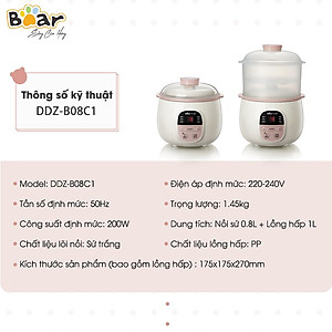 Nồi Nấu Chậm 0,8L Bear SUBE001 Đa Năng Nấu Cháo, Chưng Yến Bản Quốc Tế - Hàng Chính Hãng